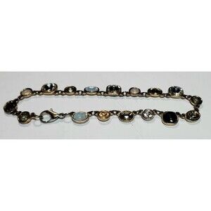 Vintage Multi-Color Bezel Set Rhinestone Link Bracelet Gold Tone Earth Tones